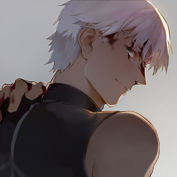 1boy archer bare_shoulders blood blood_on_face brown_eyes dark_skin dark_skinned_male fate/stay_night fate_(series) from_behind guttia hair_down hand_on_own_shoulder male_focus solo white_hair