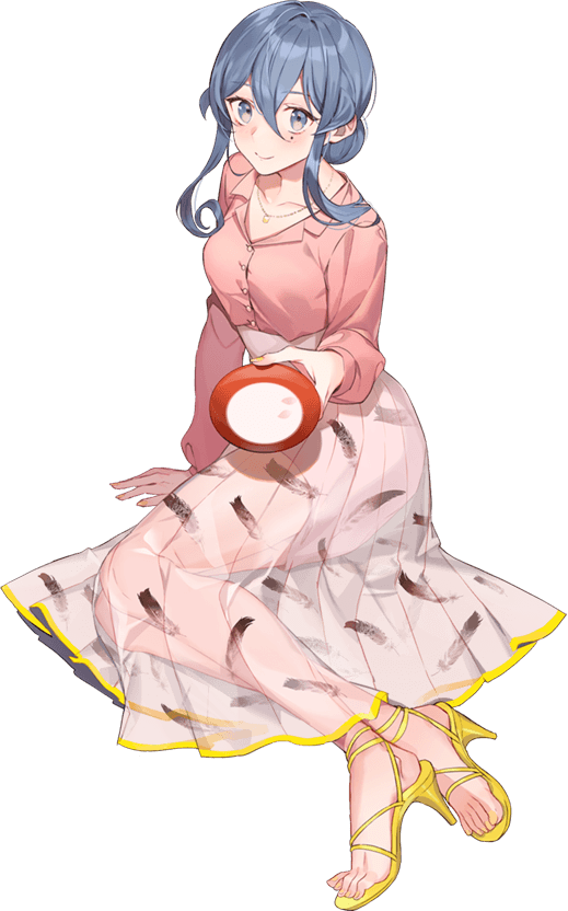 1girl alcohol alternate_costume blue_eyes blue_hair buttons collarbone cup drew_(drew213g) full_body gotland_(kantai_collection) hair_between_eyes holding holding_cup jewelry kantai_collection long_hair long_sleeves mole mole_under_eye necklace official_art pink_shirt pleated_skirt sakazuki sake shirt skirt smile solo transparent_background white_skirt yellow_footwear