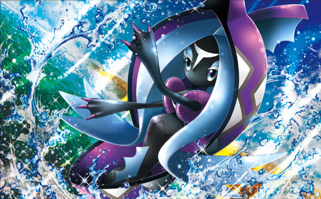 blue_sky claws commentary creature day english_commentary gen_7_pokemon himeno_kagemaru legendary_pokemon multiple_sources no_humans official_art outdoors pokemon pokemon_(creature) pokemon_trading_card_game sky solo tapu_fini third-party_source violet_eyes water