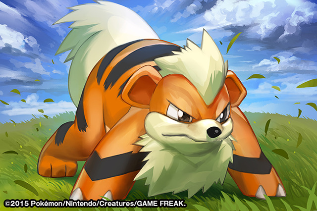 2015 claws commentary creature dog_focus english_commentary full_body gen_1_pokemon growlithe match_(idleslumber) multiple_sources no_humans official_art pokemon pokemon_(creature) solo standing watermark