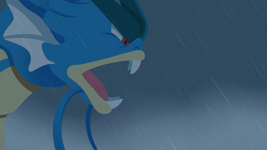 animated animated_gif commentary creature energy_beam english_commentary from_side gen_1_pokemon gyarados hyper_beam_(pokemon) no_humans outdoors pokemon pokemon_(creature) profile rain solo versiris