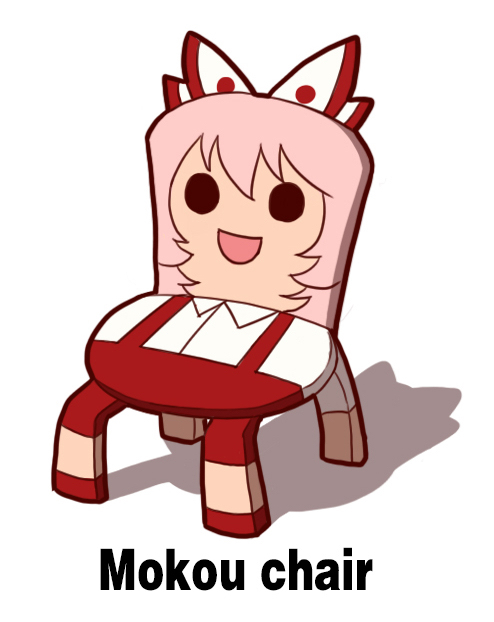 :d chair commentary english_commentary english_text fujiwara_no_mokou no_humans objectification open_mouth shadow shangguan_feiying smile touhou