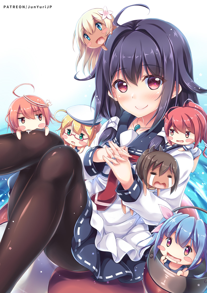 6+girls :d =_= ahoge blue_eyes blue_hair blush_stickers brown_eyes brown_hair bush chibi crying drooling flower glasses hair_flower hair_ornament hair_ribbon highres i-168_(kantai_collection) i-19_(kantai_collection) i-401_(kantai_collection) i-58_(kantai_collection) i-8_(kantai_collection) jewelry kantai_collection long_hair low_twintails magatama minigirl multiple_girls one-piece_swimsuit open_mouth pantyhose pink_hair ponytail purple_hair red_eyes redhead ribbon ring ro-500_(kantai_collection) sailor_collar school_swimsuit school_uniform serafuku short_hair short_ponytail smile star star-shaped_pupils streaming_tears swimsuit swimsuit_pull swimsuit_under_clothes symbol-shaped_pupils taigei_(kantai_collection) tan tanline tears tri_tails twintails wavy_mouth wedding_band whale_hair_ornament yuriko