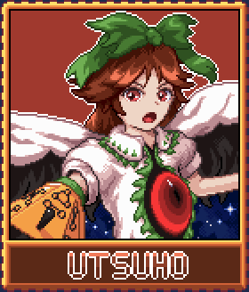 1girl arm_cannon black_wings bow brown_hair cape hair_bow long_hair lowres nukekip open_mouth pixel_art red_eyes reiuji_utsuho ribbon self_upload solo third_eye touhou weapon wings