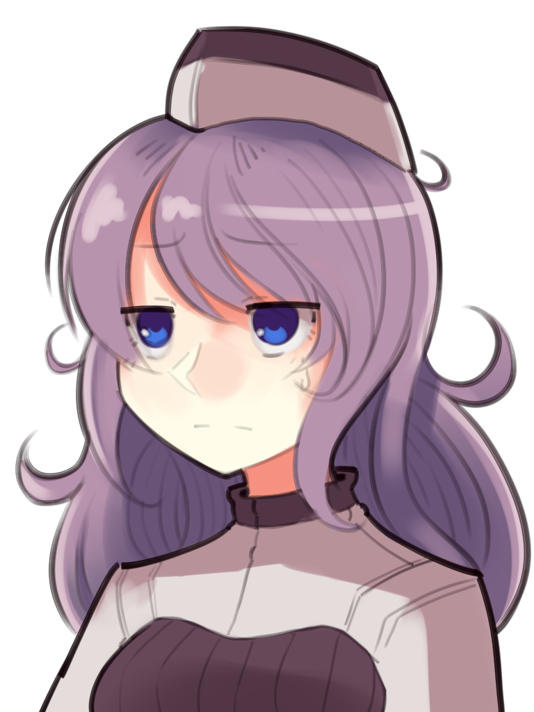 1girl blue_eyes boa_(brianoa) closed_mouth commentary copyright_request english_commentary eyebrows_visible_through_hair hat jitome long_hair purple_hair solo transparent_background upper_body