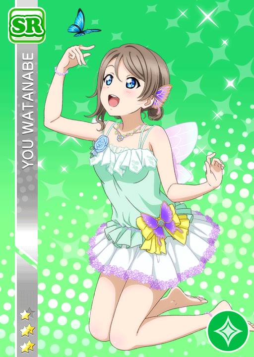 blue_eyes blush character_name dress fairy grey_hair love_live!_school_idol_festival love_live!_sunshine!! official_art short_hair smile watanabe_you