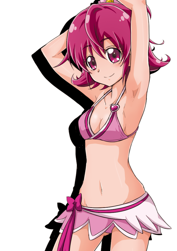 adapted_costume aida_mana armpits artist_request bikini bikini_skirt bikini_top bra breasts cure_heart dokidoki!_precure niita panties pink_bra pink_hair pink_panties precure smile source_request swimsuit swimwear underwear