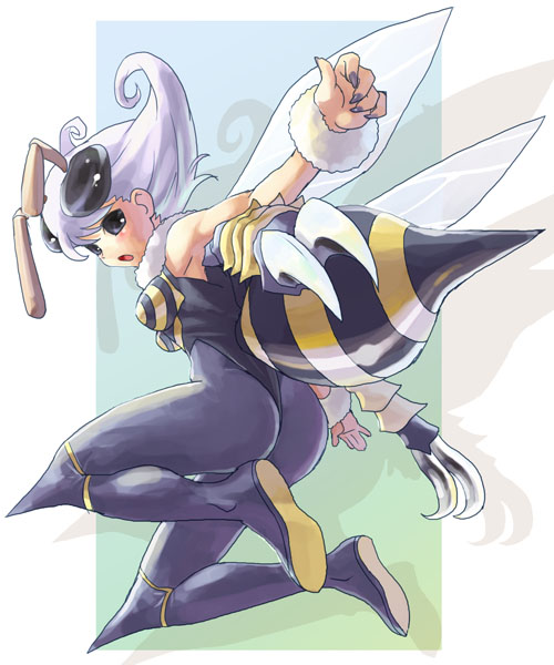 antenna ass bee_girl buggirl capcom insect insect_girl katahira_masashi monster monster_girl pantyhose purple_pantyhose q-bee vampire_(game) wings