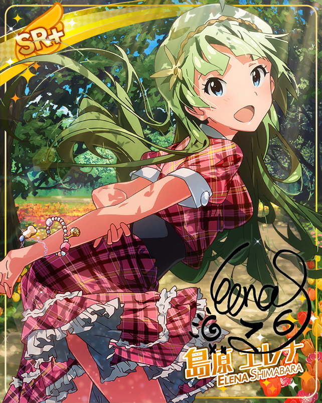 blue_eyes blush character_name dress green_hair idolmaster_million_live!_theater_days long_hair shimabara_elena