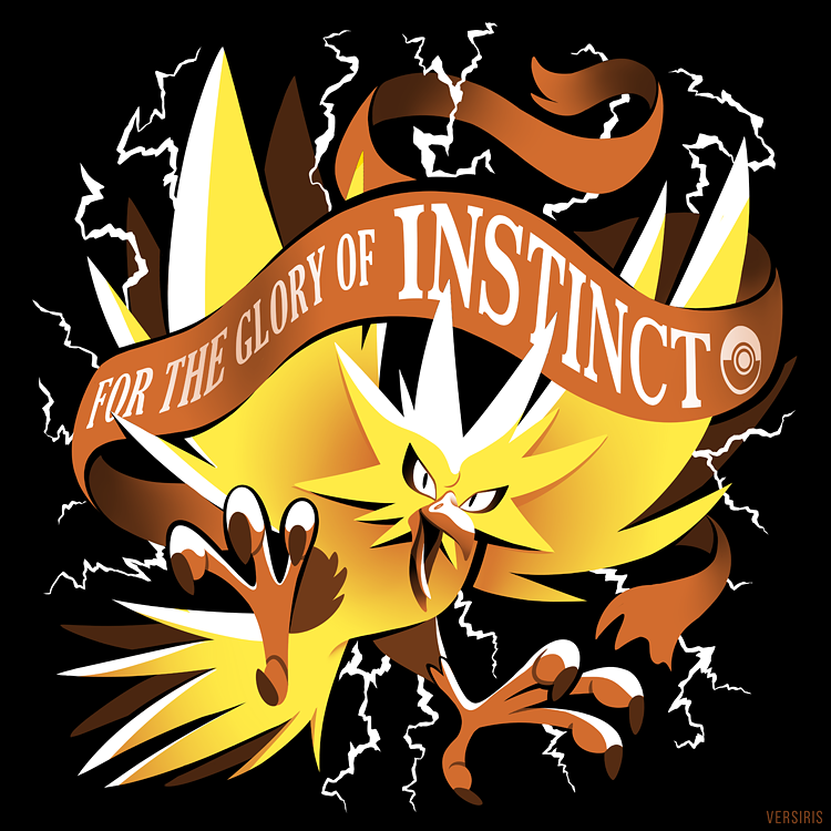 bird bird_focus black_background commentary creature electricity english_commentary english_text full_body gen_1_pokemon legendary_pokemon no_humans pokemon pokemon_(creature) pokemon_(game) pokemon_go signature simple_background solo team_instinct versiris zapdos