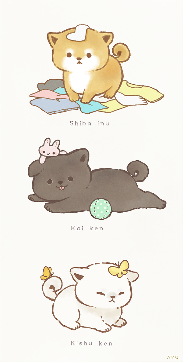 :&lt; :3 :p ayu_(mog) ball clothes dog dog_focus kai_ken kishu_ken looking_at_viewer lying no_humans on_stomach original shiba_inu signature simple_background socks stuffed_animal stuffed_bunny stuffed_toy tongue tongue_out white_background