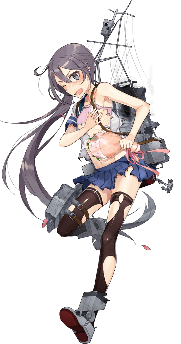 1girl akebono_(kantai_collection) anchor armpits black_legwear blush boots bouquet bra collarbone covering covering_chest drew_(drew213g) flat_chest flower full_body groin hair_between_eyes holding holding_bouquet jpeg_artifacts kantai_collection long_hair long_ponytail machinery navel official_art one_eye_closed open_mouth panties petals pink_flower pink_panties purple_hair rigging school_uniform serafuku side_ponytail skirt solo thigh-highs torn_clothes torpedo_tubes transparent_background turret underwear very_long_hair violet_eyes zettai_ryouiki
