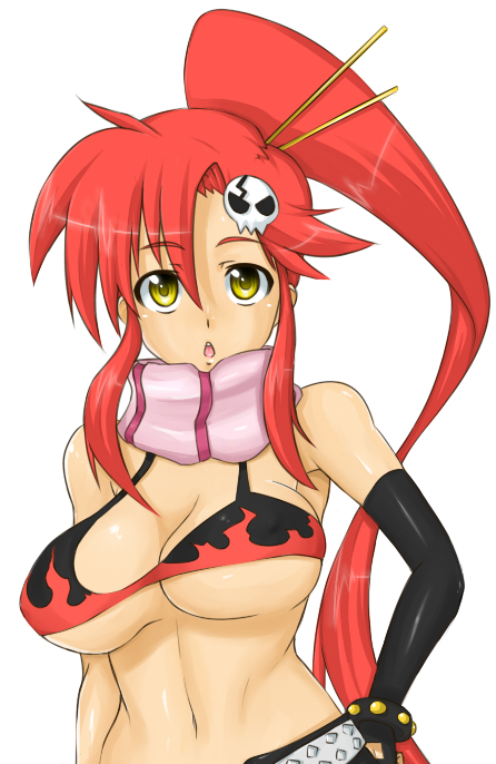 :o bikini_top breasts long_hair madarame ponytail red_hair redhead scarf swimsuit tengen_toppa_gurren_lagann under_boob underboob yellow_eyes yoko_littner yoko_ritona