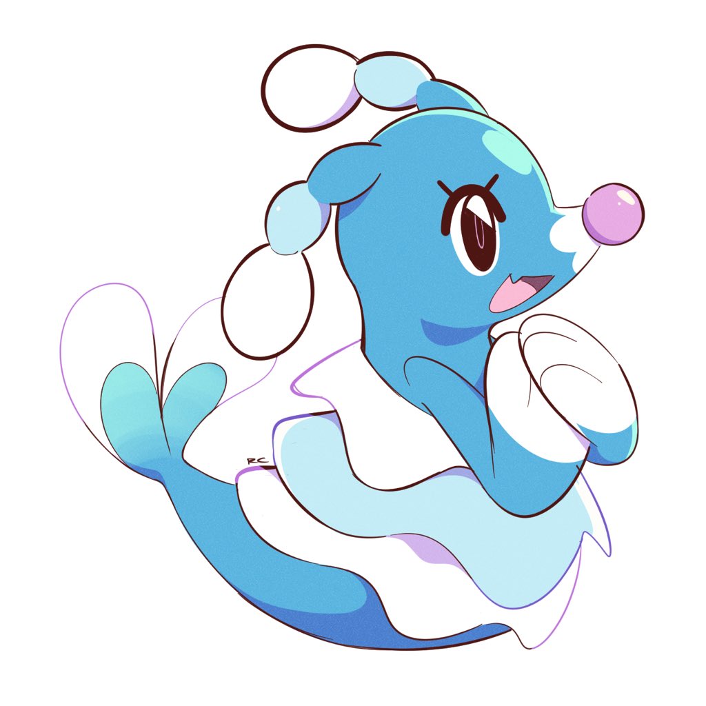 :d artsy-rc brionne commentary english_commentary fang full_body gen_7_pokemon no_humans open_mouth pokemon pokemon_(creature) signature simple_background smile solo white_background