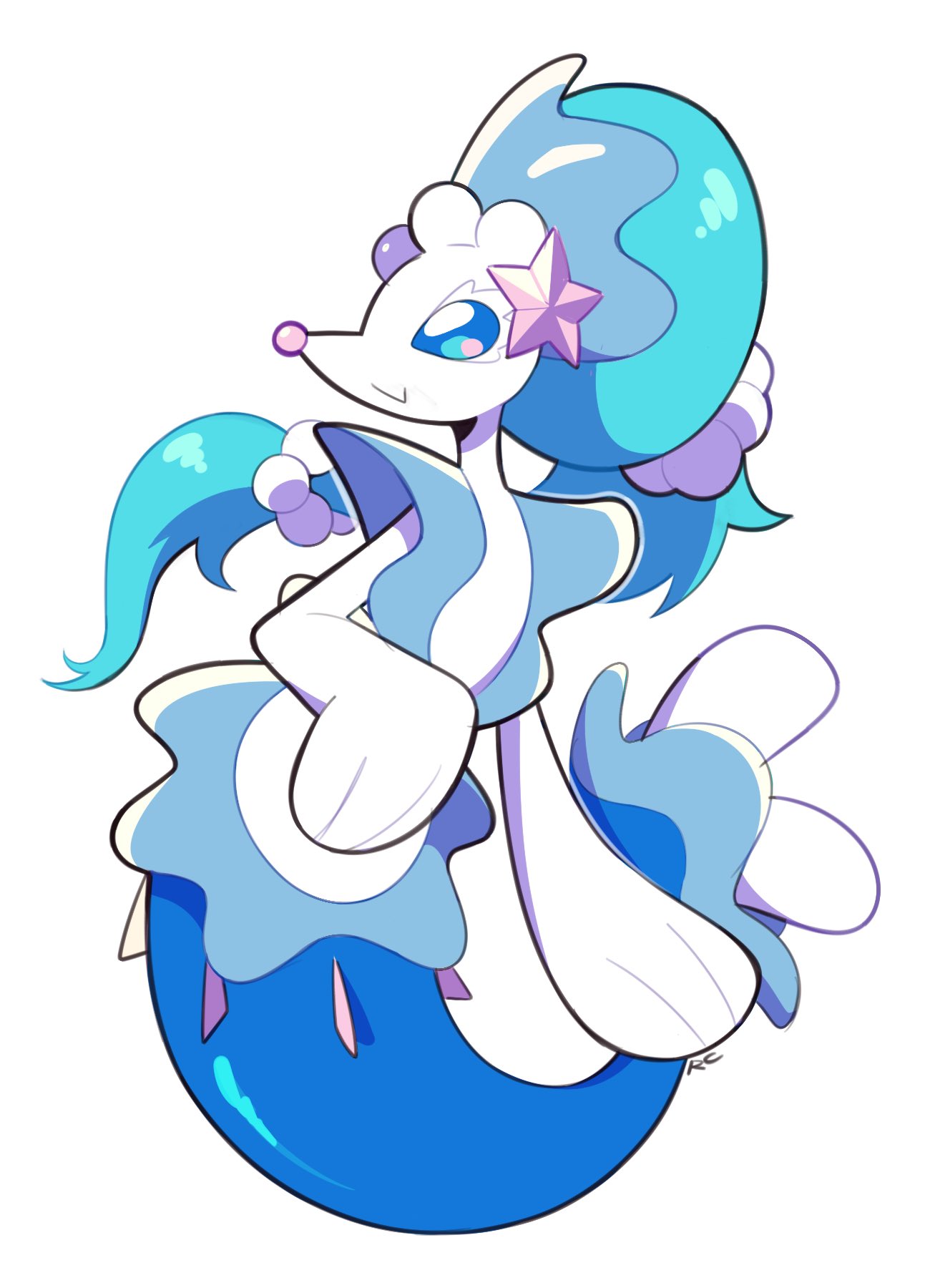 :&gt; artsy-rc blue_eyes commentary english_commentary full_body gen_7_pokemon highres no_humans pokemon pokemon_(creature) primarina signature simple_background solo white_background