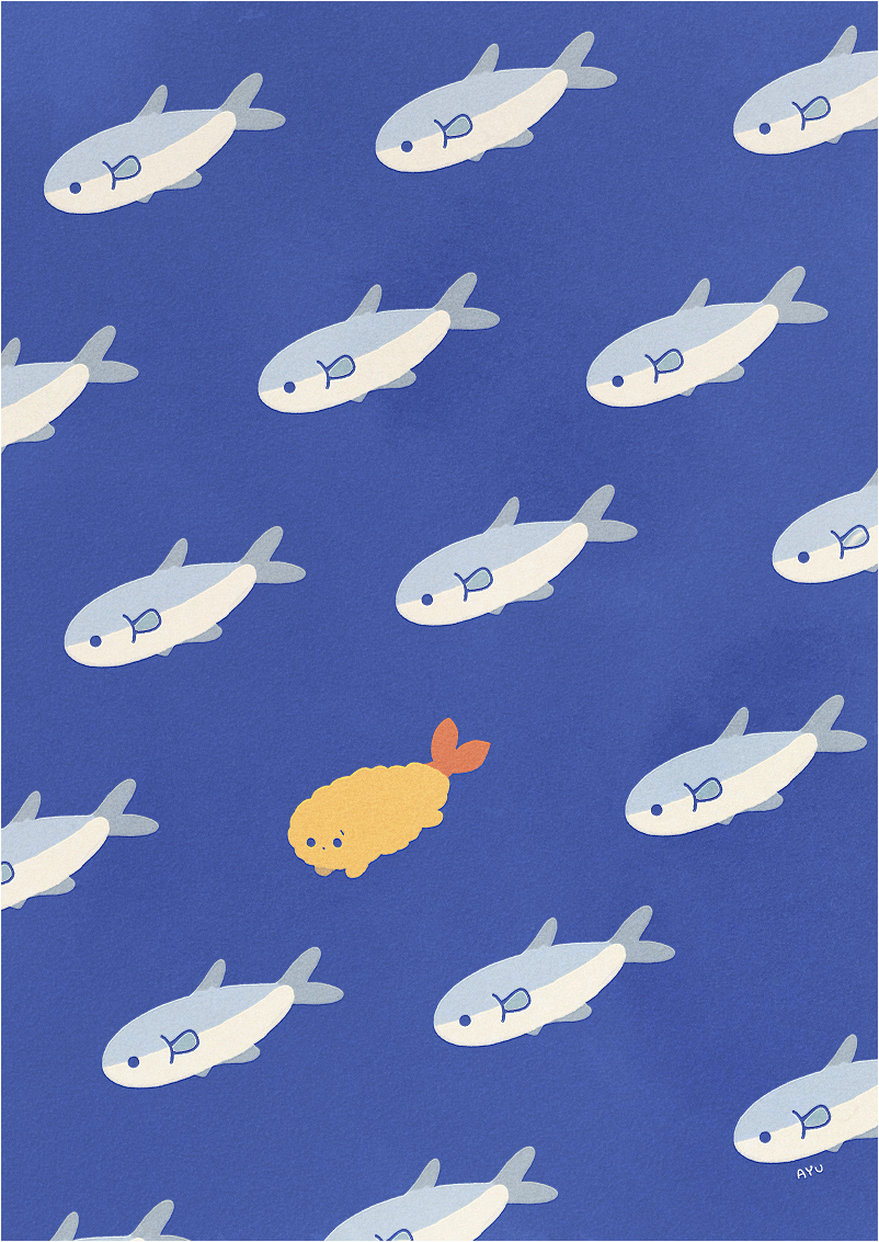 ayu_(mog) blue_background fish food no_humans original simple_background tempura transparent_border