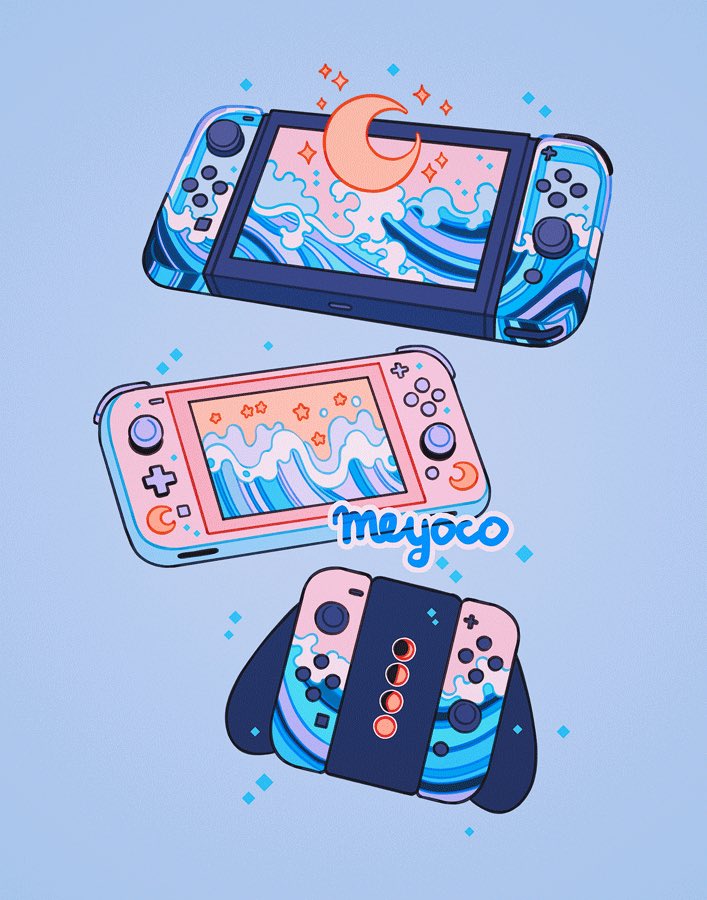 artist_name blue_background crescent_moon full_moon gibbous_moon half_moon meyoco moon moon_phases nintendo_switch no_humans original simple_background waves
