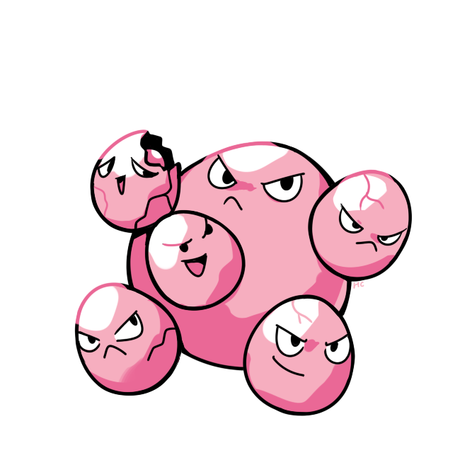 commentary creature english_commentary exeggcute frown full_body gen_1_pokemon no_humans pokemon pokemon_(creature) rumwik simple_background white_background