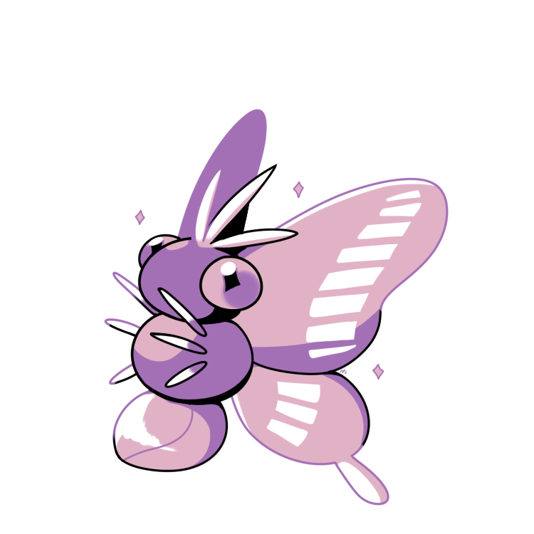 commentary creature english_commentary full_body gen_1_pokemon monochrome no_humans pokemon pokemon_(creature) pokemon_(game) pokemon_rgby pokemon_rgby_(style) purple_theme rumwik signature simple_background solo sparkle venomoth white_background