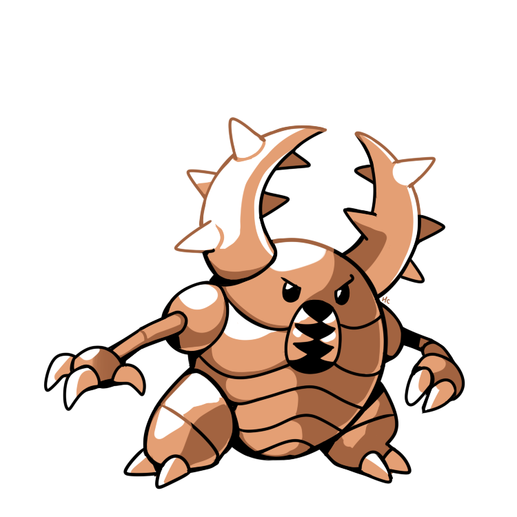 brown_theme commentary creature english_commentary full_body gen_1_pokemon horns no_humans pinsir pokemon pokemon_(creature) rumwik signature simple_background solo standing white_background