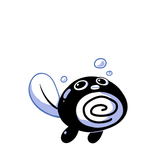 bubble commentary creature english_commentary full_body gen_1_pokemon looking_at_viewer no_humans pokemon pokemon_(creature) poliwag rumwik signature simple_background solo spiral white_background