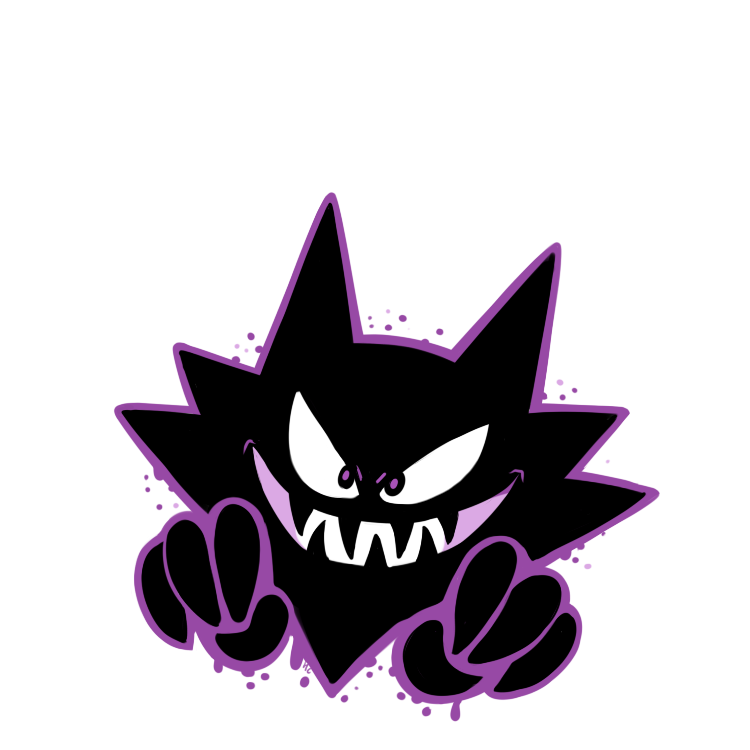 black_theme commentary creature english_commentary evil_smile floating full_body gen_1_pokemon ghost haunter looking_at_viewer monochrome no_humans outline pokemon pokemon_(creature) pokemon_(game) pokemon_rgby pokemon_rgby_(style) purple_outline rumwik sharp_teeth signature simple_background smile solo teeth white_background