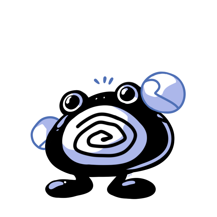 commentary creature english_commentary full_body gen_1_pokemon monochrome no_humans pokemon pokemon_(creature) pokemon_rgby_(style) poliwhirl rumwik signature solo spiral standing