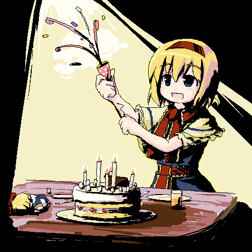 birthday cake chipika food lonely lowres oekaki party_popper pastry shanghai_doll solo touhou