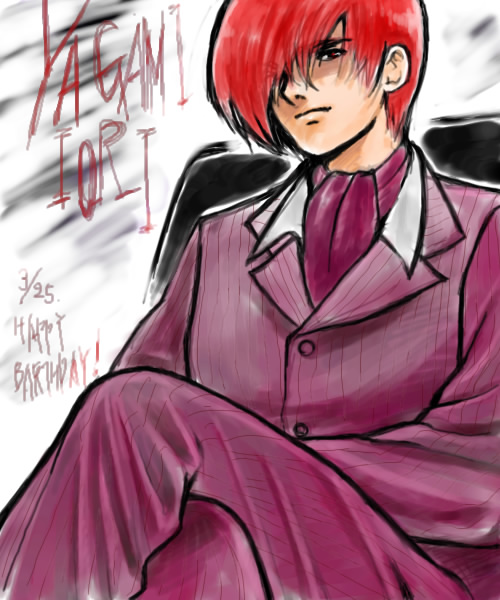 formal king_of_fighters male male_only red_hair redhead sitting snk suit yagami_iori
