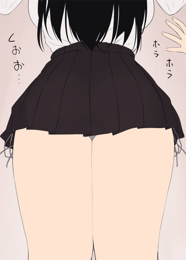 black_hair black_skirt from_behind kaisen_chuui shirt skirt thighs white_shirt