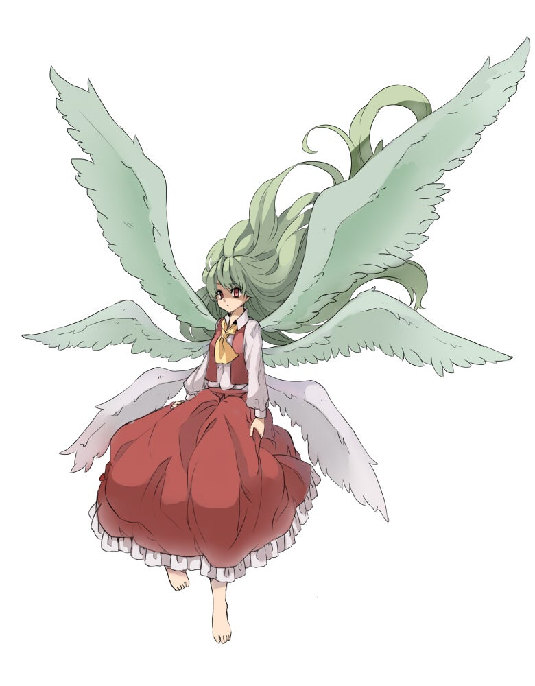 artist_request bad_id bad_pixiv_id duplicate green_hair kazami_yuuka long_skirt multiple_wings skirt touhou white_background wings