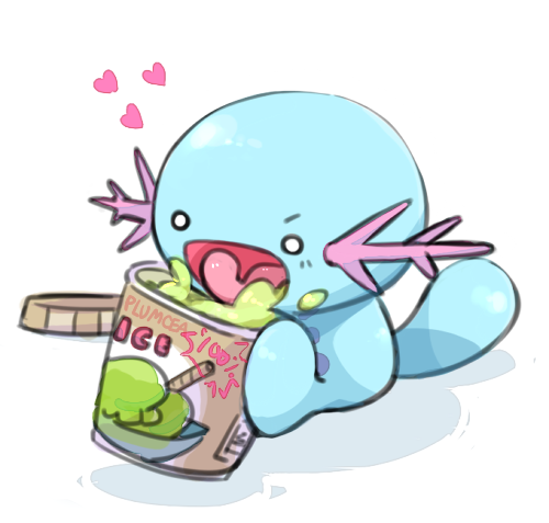 commentary creature eating english_commentary food furrowed_eyebrows gen_2_pokemon heart horns ice_cream lowres no_humans plum!_(plumcea) pokemon pokemon_(creature) signature simple_background white_background wooper