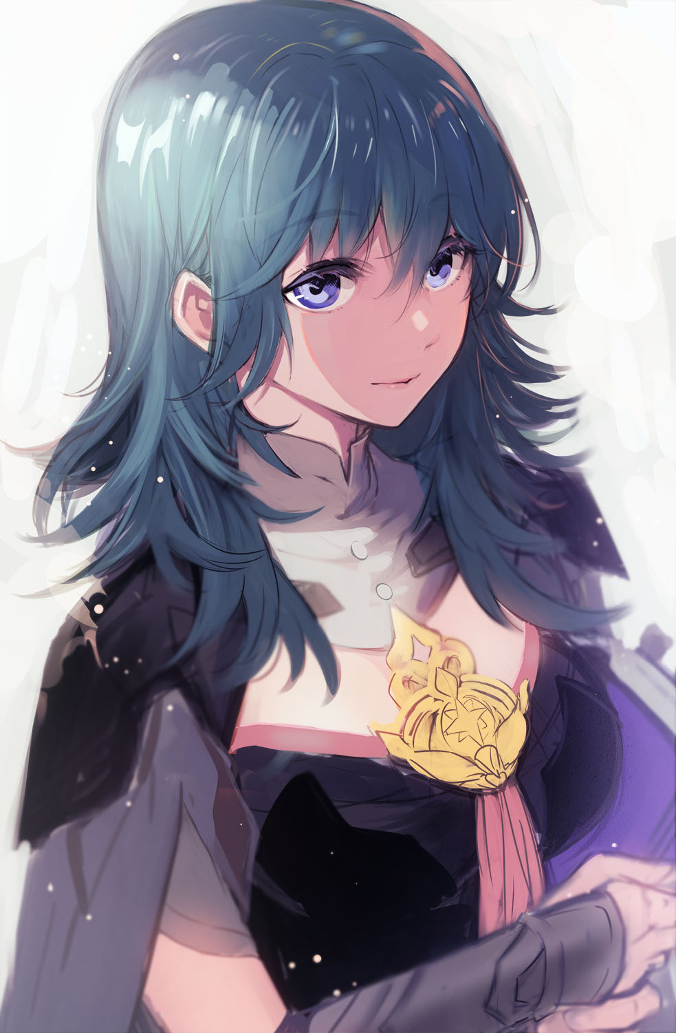 1girl armor blue_eyes blue_hair byleth_(fire_emblem) byleth_eisner_(female) chachie closed_mouth fire_emblem fire_emblem:_three_houses highres medium_hair simple_background solo upper_body white_background