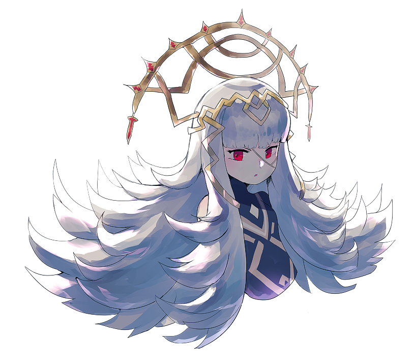 1girl cropped_torso crown dragalia_lost fire_emblem fire_emblem_heroes floating_hair headpiece long_hair meiiibee open_mouth red_eyes shadow solo transparent_background upper_body veronica_(fire_emblem) very_long_hair white_hair