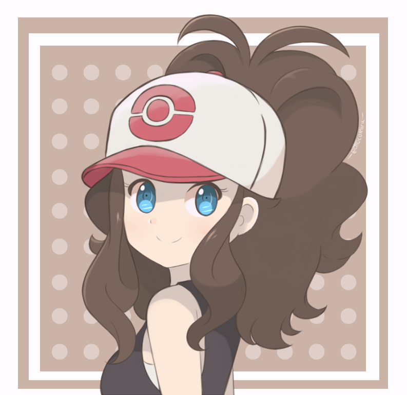 1girl blue_eyes brown_hair chocomiru hat hilda_(pokemon) pokemon pokemon_(game) pokemon_bw ponytail solo upper_body wavy_hair