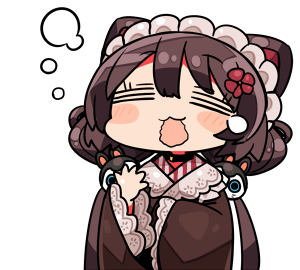 1girl =_= animal_ears bangs blush_stickers brown_hair brown_kimono closed_eyes dog_ears dog_hair_ornament eyebrows_visible_through_hair facing_viewer flower hair_between_eyes hair_flower hair_ornament inui_toko japanese_clothes kanikama kimono long_sleeves lowres maid_headdress nijisanji open_mouth queen's_blade red_flower simple_background sleepy sleeves_past_wrists solo teardrop upper_body virtual_youtuber wavy_mouth wide_sleeves yawning
