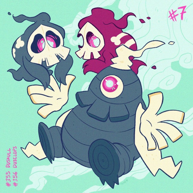 alternate_color character_name commentary creature dusclops duskull english_commentary floating full_body gen_3_pokemon ghost inktober no_humans number pokemon pokemon_(creature) pokemon_number shiny_pokemon simple_background tonestarr