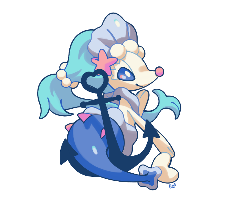 blue_eyes closed_mouth commentary creature english_commentary full_body gen_7_pokemon long_hair no_humans pinkgermy pokemon pokemon_(creature) primarina simple_background smile solo tied_hair white_background
