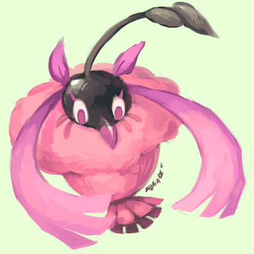 commentary creature english_commentary full_body gen_4_pokemon lowres no_humans pink_theme pokemon pokemon_(creature) rubin signature simple_background solo violet_eyes wormadam wormadam_(trash) yellow_background