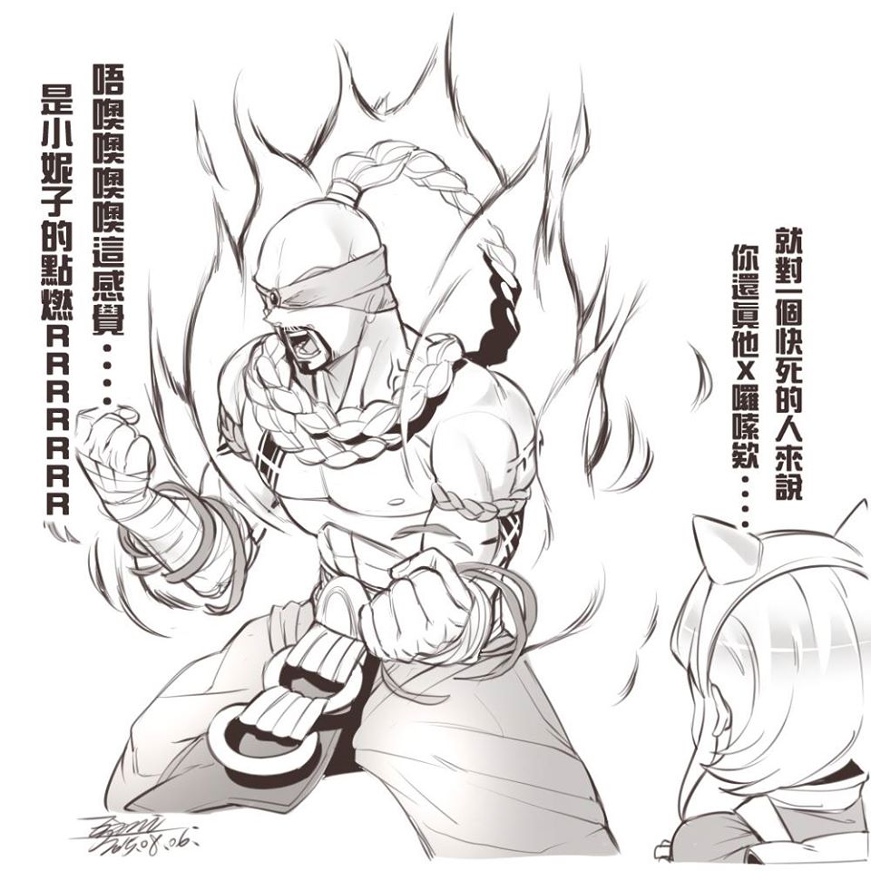 1boy 1girl animal_ears annie_hastur backpack bag cat_ears chinese_commentary chinese_text commentary_request dated ejami fake_animal_ears greyscale league_of_legends lee_sin monochrome open_mouth powering_up short_hair simple_background translation_request white_background