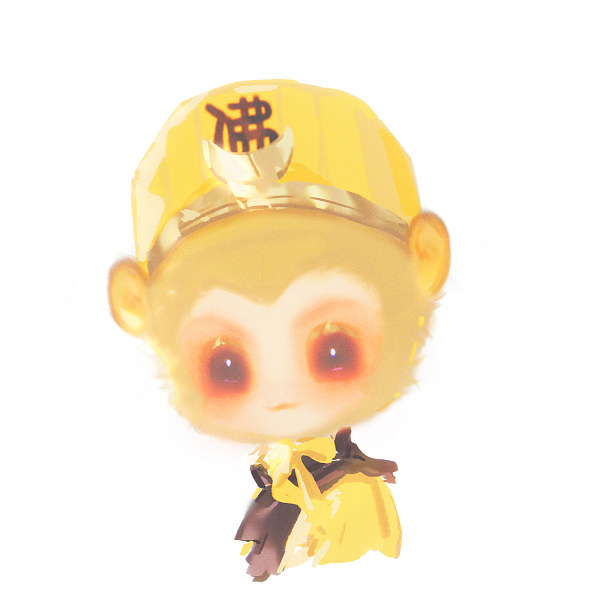 1boy chibi chin_strap circlet clothes_writing furry furry_male hat journey_to_the_west journey_to_the_west_(1986_tv_series) long_sleeves looking_at_viewer mian_lang monkey_boy red_eyes simple_background solo sun_wukong upper_body white_background yellow_headwear