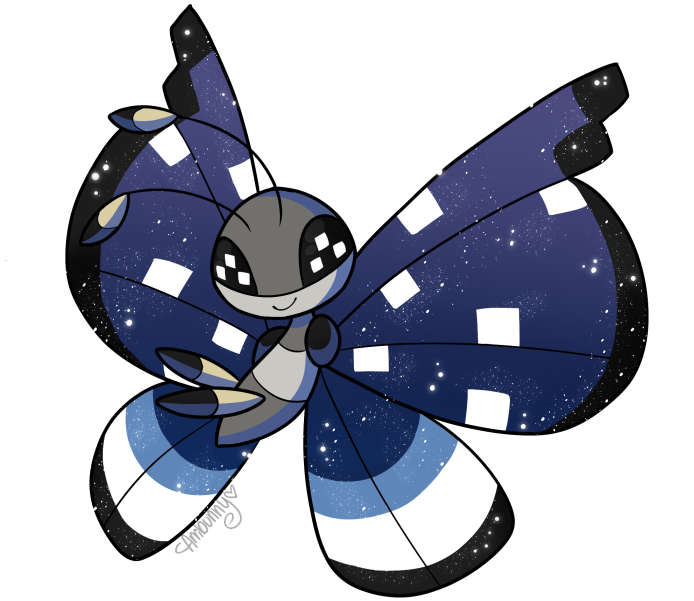 ambunny black_eyes bug butterfly commentary creature english_commentary full_body gen_6_pokemon insect looking_at_viewer no_humans pokemon pokemon_(creature) signature solo transparent_background vivillon vivillon_(polar)