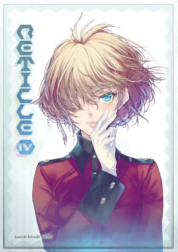 1girl artist_name bangs black_border blonde_hair blue_eyes border braid closed_mouth commentary_request darjeeling_(girls_und_panzer) english_text epaulettes girls_und_panzer gloves hair_over_one_eye jacket konishi_hiroshi long_sleeves looking_at_viewer messy_hair military military_uniform red_jacket short_hair solo st._gloriana's_military_uniform tied_hair twin_braids uniform upper_body white_gloves wind