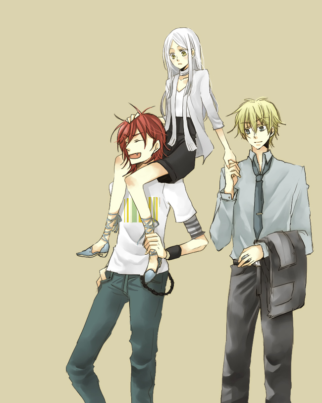 blonde_hair blue_eyes closed_eyes formal graham_aker gundam gundam_00 long_hair male patrick_colasour red_hair redhead short_hair silver_hair soma_peries wakaki_yu yellow_eyes