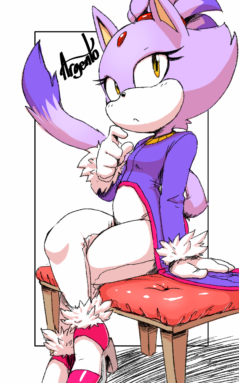 1girl animal_ears argento_(sonicboom53) artist_name blaze_the_cat cat_ears cat_tail crossed_legs forehead_jewel gloves highres looking_away purple_fur purple_hair simple_background sitting solo sonic_the_hedgehog tail yellow_eyes
