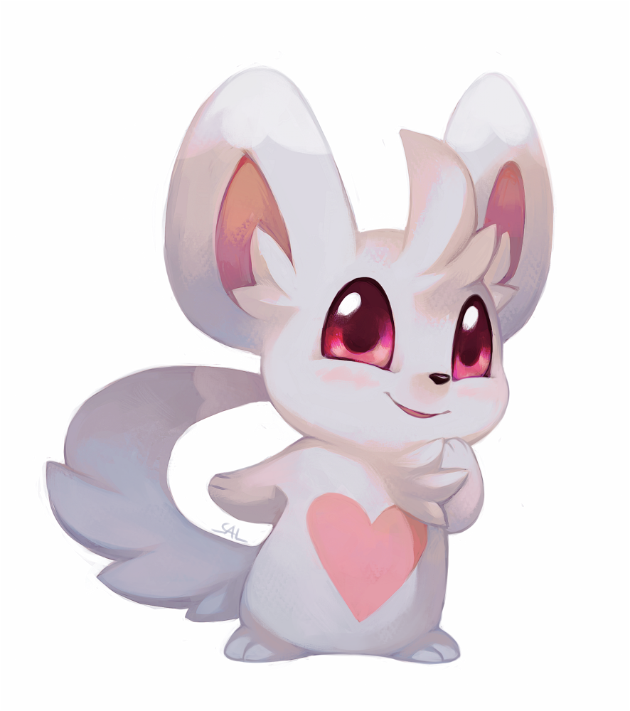 commentary commission creature english_commentary full_body gen_5_pokemon happy heart looking_at_viewer minccino no_humans pokemon pokemon_(creature) salanchu simple_background smile solo standing violet_eyes white_background