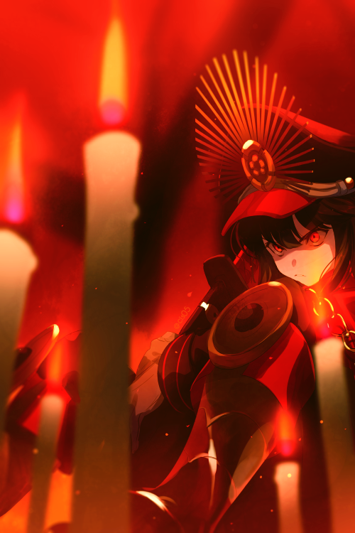 1girl bangs black_hair black_jacket candle cape chain cis05 family_crest fate/grand_order fate_(series) gloves hat jacket katana knees_up koha-ace long_hair long_sleeves looking_at_viewer military_hat oda_nobunaga_(fate) oda_nobunaga_(fate)_(all) oda_uri peaked_cap red_cape red_eyes sheath sheathed sitting solo sword weapon white_gloves