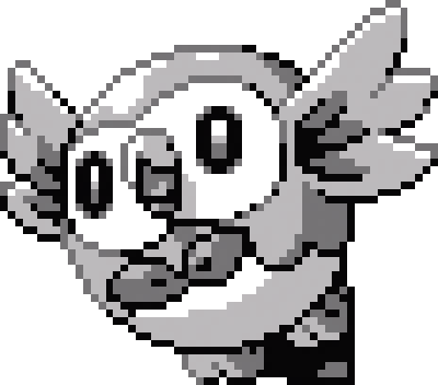 bird bird_focus commentary english_commentary full_body gen_7_pokemon lowres pat_attackerman pixel_art pokemon pokemon_(creature) rowlet solo sprite transparent_background