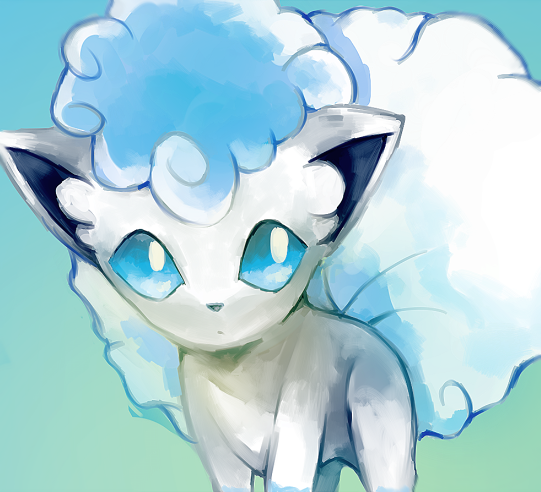 alolan_form alolan_vulpix blue_background blue_eyes commentary creature english_commentary gen_7_pokemon gradient gradient_background jaibus pokemon pokemon_(creature) solo upper_body