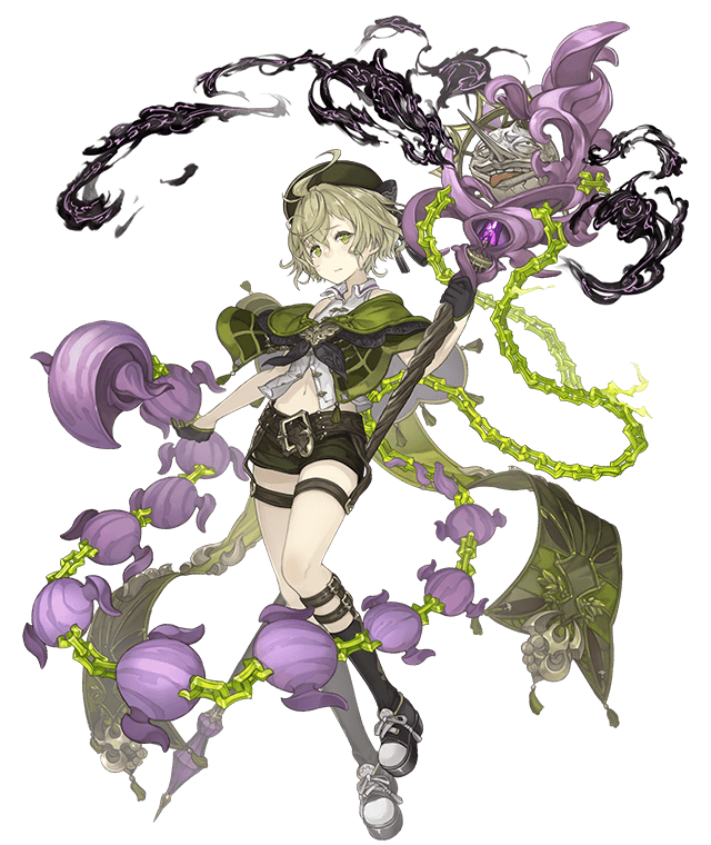 1boy ahoge bare_shoulders belt black_gloves capelet chain full_body gloves green_eyes green_hair half_gloves hat holding holding_staff ji_no long_nose looking_at_viewer navel official_art pinocchio_(sinoalice) platform_footwear shoes shorts sinoalice sneakers solo staff tongue tongue_out transparent_background